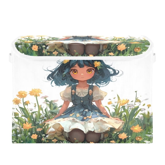 Storage Box With Lid 16.5x12.6x11.8In Foldable Stacked Household Storage Box Cartoon Blue Rabbit