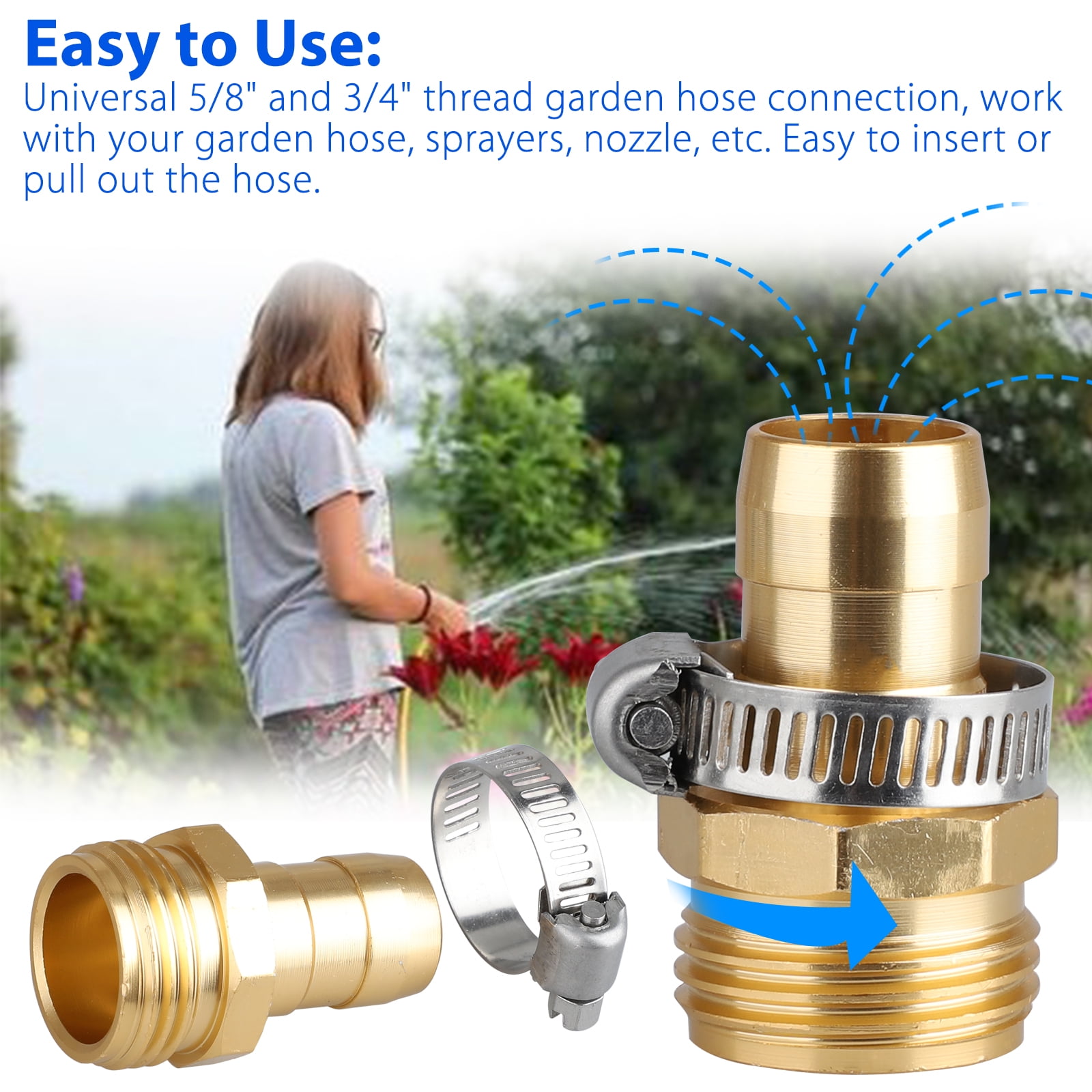 Gardeningwill 3Sets Brass 1//2 Garden Hose Mender End Repair Male Female Connector with Stainless Clamp