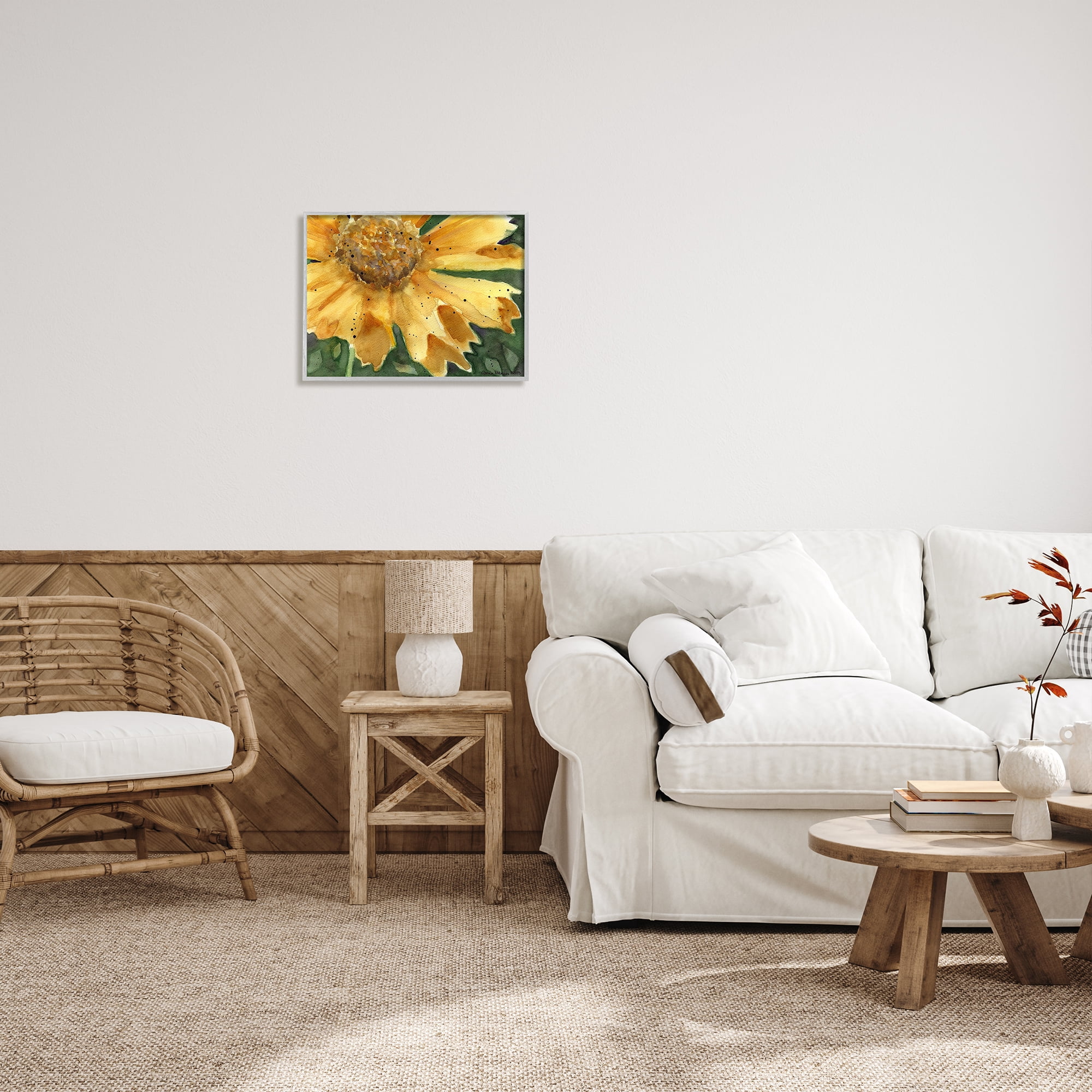 Stupell Industries Modern Sunflower Watercolor Botanical & Floral Painting Gray Framed Art Print Wall Art, 20 x 16