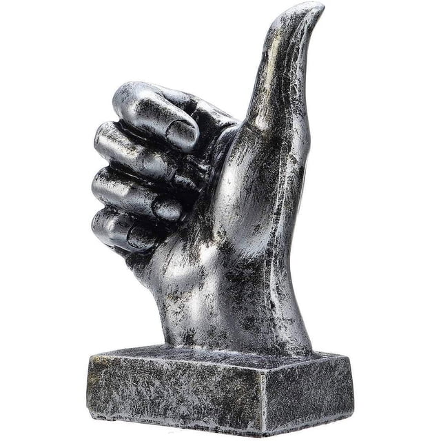 Estatuas de escritorio con gesto de dedo de mano, escultura de dedos, decoración creativa para el hogar, sala de estar, gabinete, estante (pulgar hacia arriba en plata)