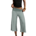 thumbnail image 2 of Inglocry Fold Over Capri Yoga Pants for Women Low Rise Wide Leg Flared Cropped Gaucho Capri Pants Summer Culottes Beach Bottoms Green XL, 2 of 7
