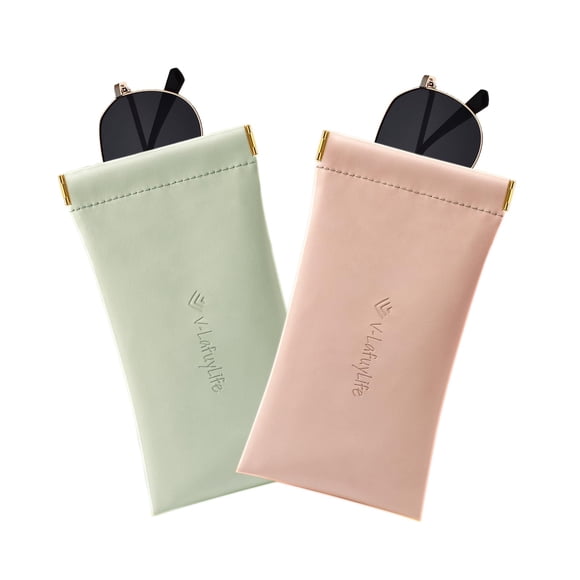 Estuche para Anteojos V-LAFUYLIFE Suave y Portátil de Cuero 2 Piezas para Mujeres