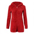 thumbnail image 3 of Combinaison à Capuche en Molleton pour Femme, Barboteuse à Manches Longues avec Oreilles, Pyjama une Pièce, Tenue d'Intérieur Douillette avec Fermeture Éclair Complète et Poche pour la Maison, 3 of 7