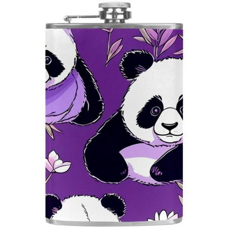 

josid Panda Pattern 3.6x6in Stainless Steel Small Flask Leak-Proof Stainless Steel Construction Wrapped in Premium Two-Layer Leather Nano-Printed Design 227ml Capacity