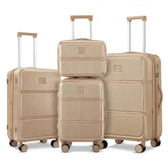 3-Piece Expandable Luggage Sets, ABS Spinner Suitcase Set with TSA Lock ,Champagne