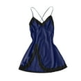 thumbnail image 5 of DondPO Night Gowns for Women Women's Solid Color V Neck Lace Home Dress Fun Sleeping Slit Dress Suspenders High Slit Nightgown Lace Trim Sleep Dress Blue 3XL, 5 of 5