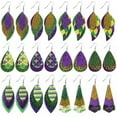thumbnail image 2 of Mardi Gras Glitter Leather Earrings 3 Layer Feather St. Patrick's Day Earrings, 2 of 9