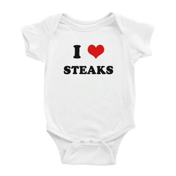 I Heart Steaks Love Food Funny Baby Romper (White, 12-18 Months)