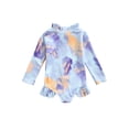 thumbnail image 3 of Toddler Girl Swimsuit Long Sleeve Zipper Ruffle Rash Guard Tie-Died One Pieces Swimwear Bathing Suit, 3 of 6