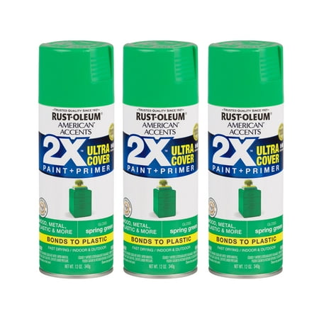 (3 Pack) Rust-Oleum American Accents Ultra Cover 2X Gloss Spring Green Spray Paint and Primer in 1, 12 (Best Primer To Cover Dark Paint)