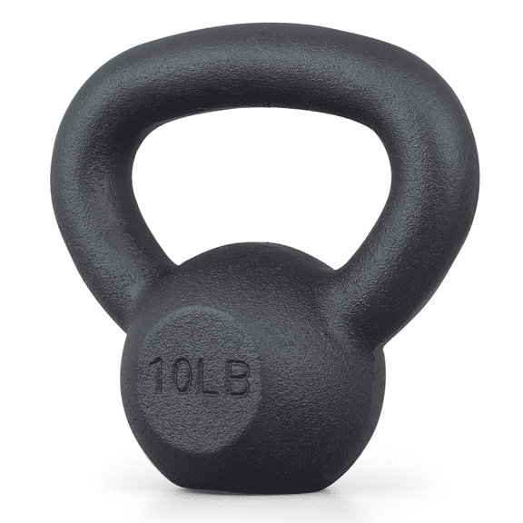 RTRWDC 10LB Cast Iron Kettlebell, Black Powder Coated Home Gym Equipment with Non-Slip Flat Bottom & Ergonomic Grip for Full-Body Strength Training