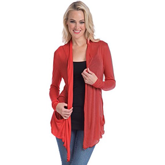 Semi-sheer Cardigan Cover-up with Pockets (2X, Marsala)