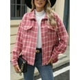 thumbnail image 6 of Cuteduck Women Plaid Fashion Jacket Button Up Long Sleeve Fall Casual Dressy Loose Coat with Pockets S-XL, 6 of 7