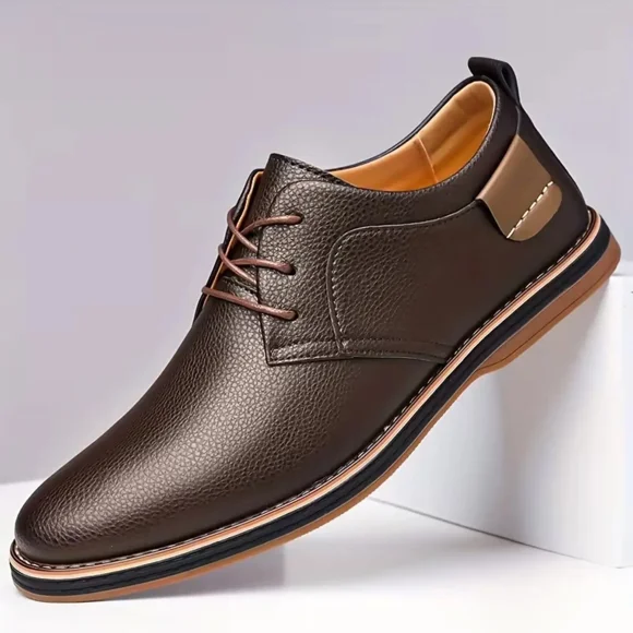 Mens Casual Leather Dress Shoes Classic Lace Up Wing Tips Oxford Sneakers Comfortable Soft Sole Non Slip Business Formal Derby Shoes for Office Work Driving Walking