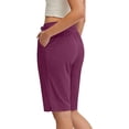 thumbnail image 5 of KIHOUT Women's Casual Knee Length Shorts Elastic Drawstring Waist Pleated Pocketed Soft Cotton Blend All Season Wear, 5 of 7
