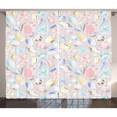 Pastel Curtains 2 Panels Set Colorful Diamond Gemstone Figures