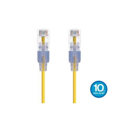 Monoprice Cat6A Ethernet Patch Cable - 5 Feet - Yellow (10 Pack) Snagless RJ45 550Mhz UTP Pure Bare Copper Wire 10G 30AWG - SlimRun Series