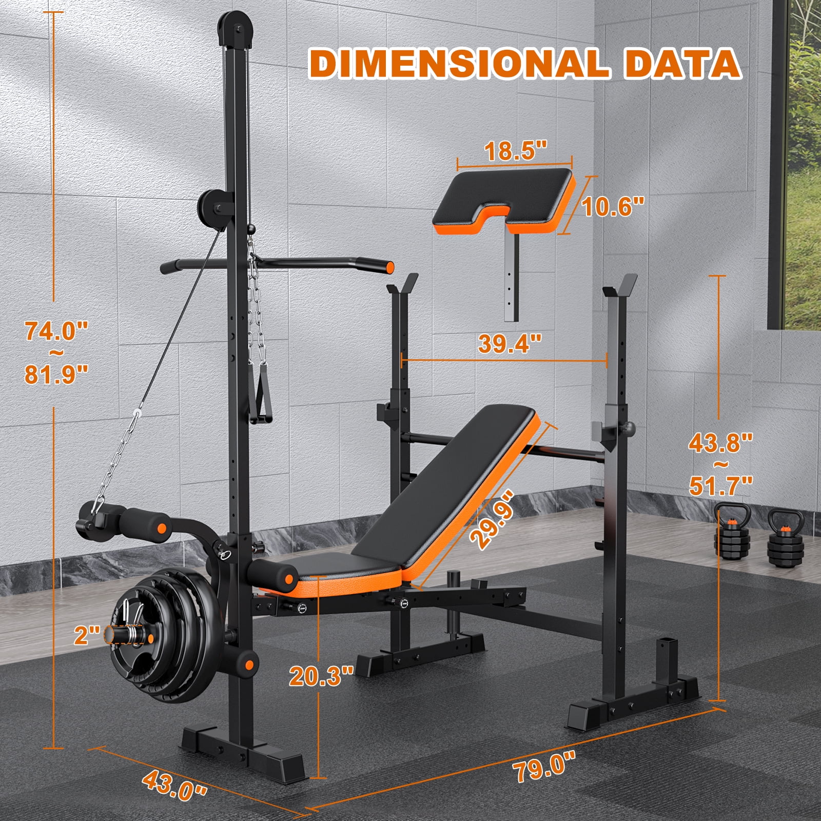 GIKPAL 800lbs 10-in-1 Multi-Function Adjustable Weight Bench Press Set with Lat Pull Down,Full Body Strength Training Workout Bench Exercise Equipment with Leg Developer, Preacher Curl
