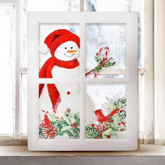 16"X19" Acrylic Snowman W/Cardinals Window - 16" x 19"