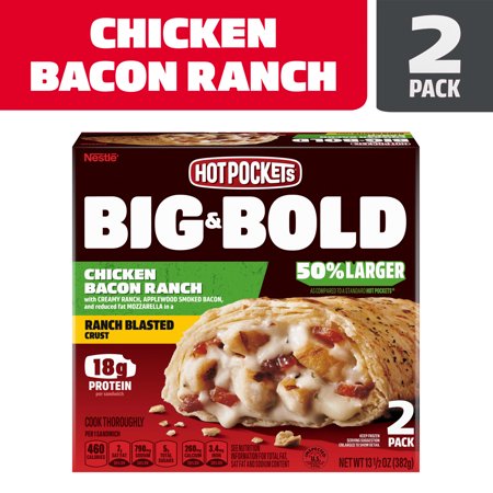Hot Pockets Big & Bold Chicken Bacon Ranch Frozen Snacks, Frozen Sandwiches, 13.5 Oz, 2 Count Microwave 13.5 oz