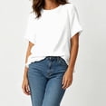 thumbnail image 5 of Qulqfy Short Sleeve Summer Shirts for Women Cotton Linen Casual Crew Neck Solid White Spring Womens Tops Summer XXXL, 5 of 7