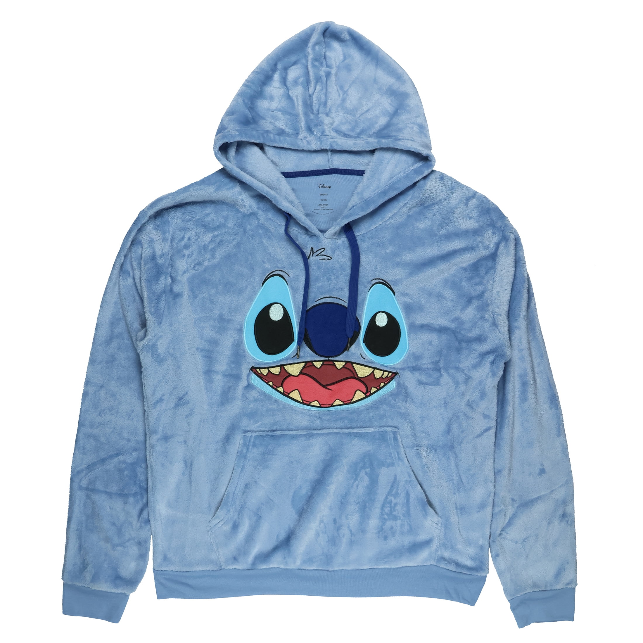 Disney Stitch Hoodie Big Face Crushed Velvet Fleece Adult