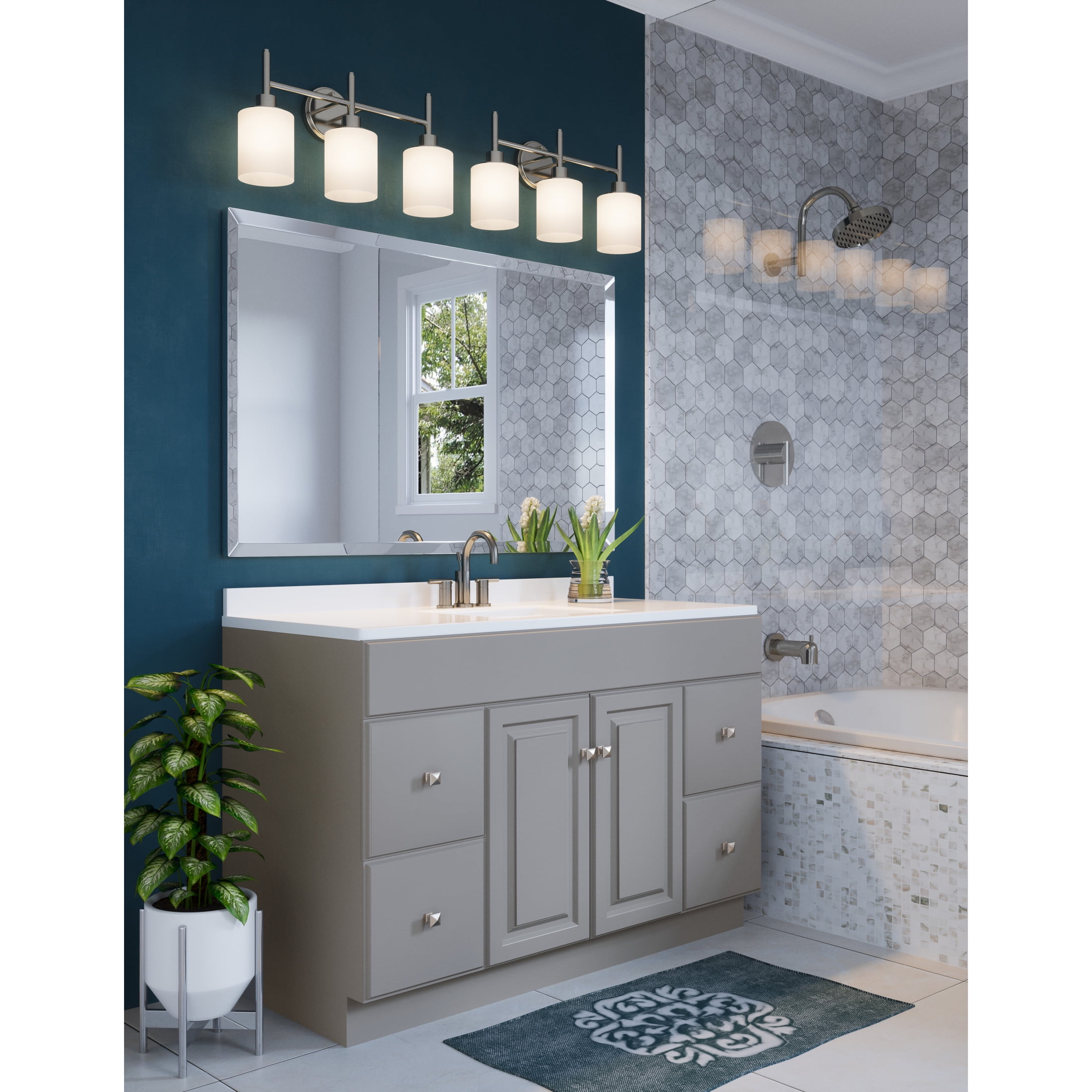 Design House Aubrey 3-Light Bathroom Light Fixtures in Satin Nickel - Dimmable Vanity Lights with Frosted Glass