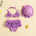 thumbnail image 2 of Gupgi 3Pcs Baby Girl Bikini Set 6 12 18 24 Months Infant Solid Color Swimsuits Halter Triangle Tops+Ruffle Bottoms+Sun Hat Bathing Suit Swimwear, 2 of 8