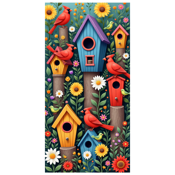 Yatrandify Wooden Birdhouse Banner Colorful Birds Decoration Cardinal Birdhouse Flower Garden for Outdoor Decoration Party Kids Room Home Decor