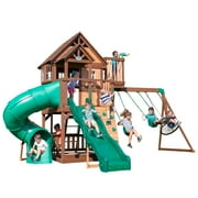 Backyard Discovery Skyfort II Cedar Wood Swing Set, Spiral Tube Slide, Clubhouse