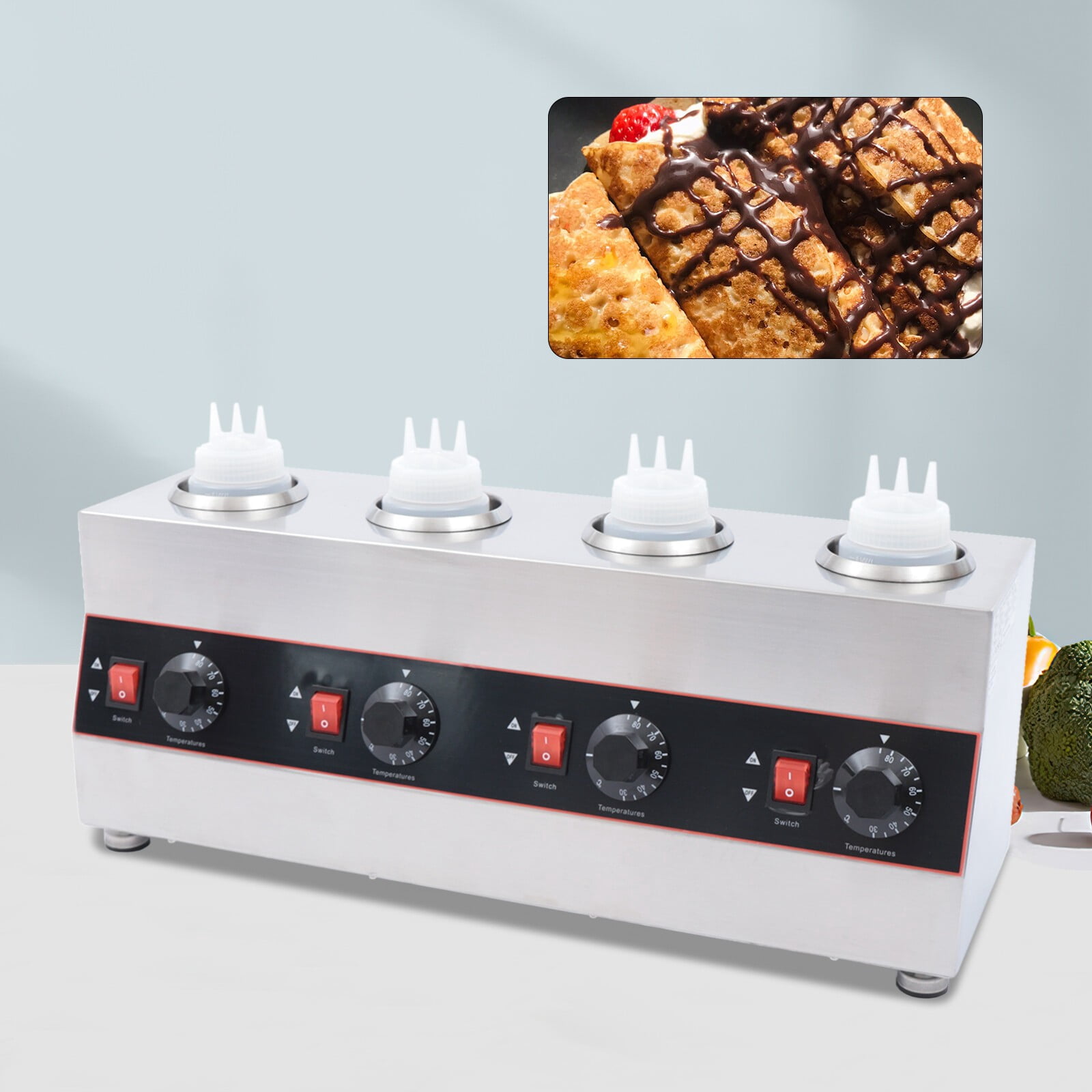 Electric Sauce Warmer, 4-Head Sauce Pump Warmer, 110V, Independent Temperature Control, for Home, Party, Cafe