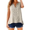 thumbnail image 3 of Womens Tank Tops 2026 Summer V Neck Sleeveless Cotton Linen Shirts Loose Fit Lace Boho Blouse Clothes Embroidered Eyelet Dressy Casual Blouses Beach Vacation Clothes Beige L, 3 of 6