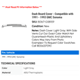 thumbnail image 2 of Dash Board Cover - Compatible with 1991 - 1993 GMC Sonoma 1992, 2 of 9