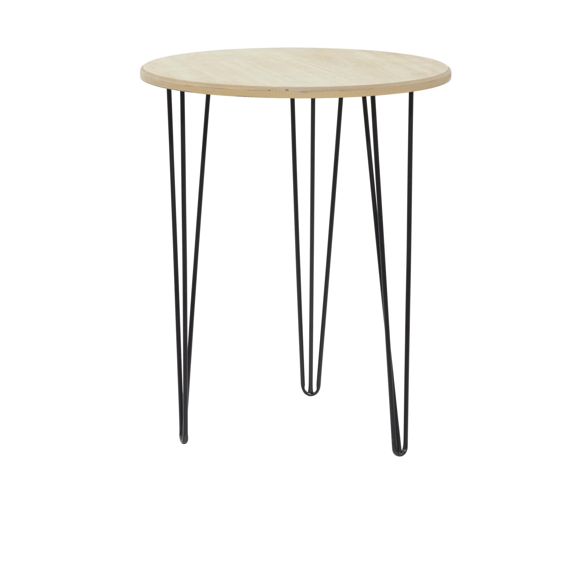DecMode 18" x 22" Brown Wooden Accent Table with Black Metal Hairpin Legs, 1-Piece