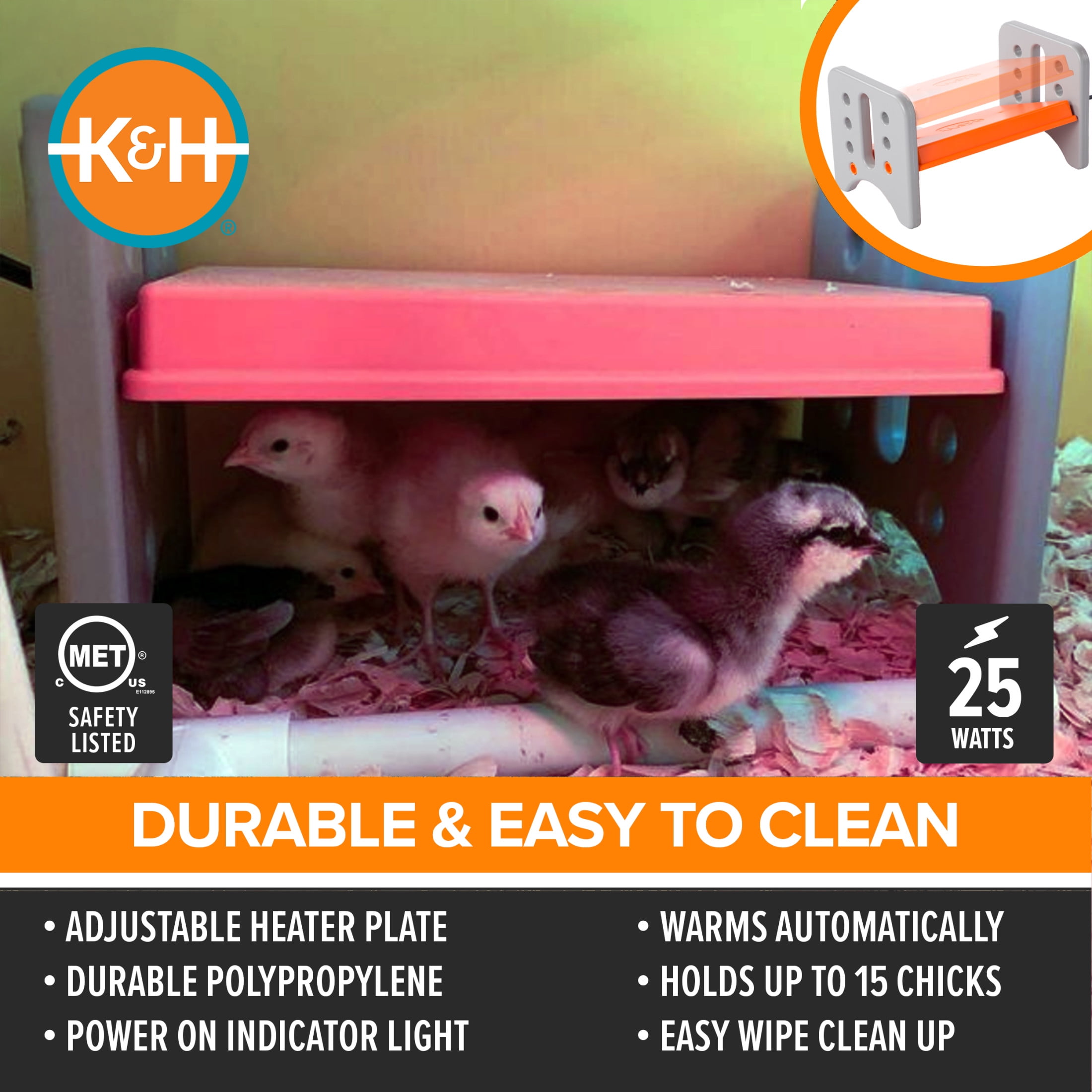 K&H Pet Products Thermo-Poultry Brooder Gray/Orange Small 13.5 X 8 X 8 Inches