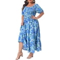 thumbnail image 2 of DARING DIVA Women's Plus Size Short Sleeve Square Neck Maxi Floral Dress 1X Blue, 2 of 7