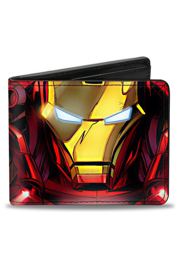 Marvel Comics Wallet, Bifold, Iron Man Face Chest Arc Reactor Close Up, Vegan Leather