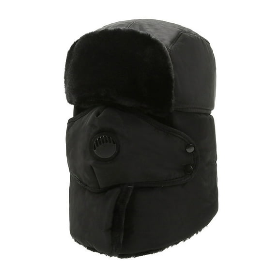HUANLEDASH Winter Outdoor Hat with Integrated Scarf Windproof Thick Plush Keep Warm with Front Cover Full Protection Skiing Skating Cold Weather Headwear