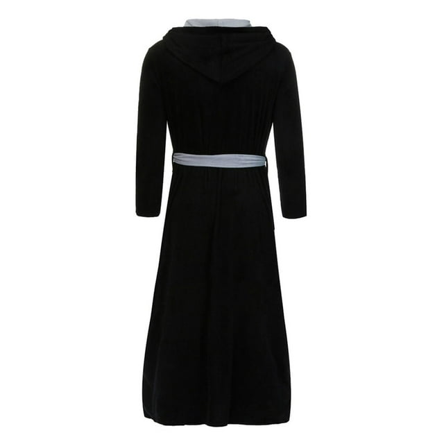 WZXFASHION Men's Winter Plush Lengthened Shawl Bathrobe Home Clothes Long Sleeved Robe Coat Intimates Black XXXXL