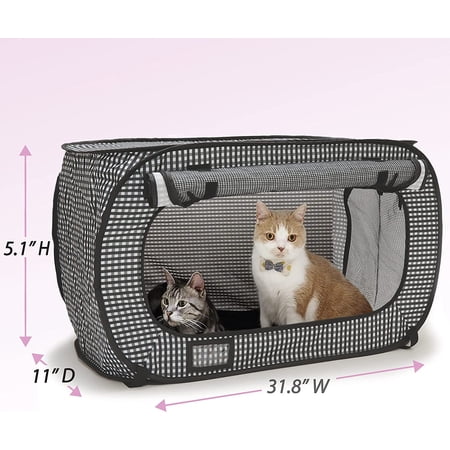 Necoichi Stress-Free Enclosure Cat Travel Carrier Cage 31.8" L x 20.0" W x 20.0" H with Litter Box Set Collapsible Gray White Stripes | Pop up Kannel, Crates