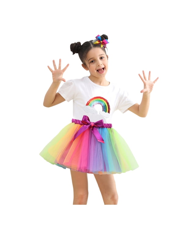 Toddler Girls Rainbow Colorful Ballet Dance Performance Tutu Skirt, Sizes 2-11