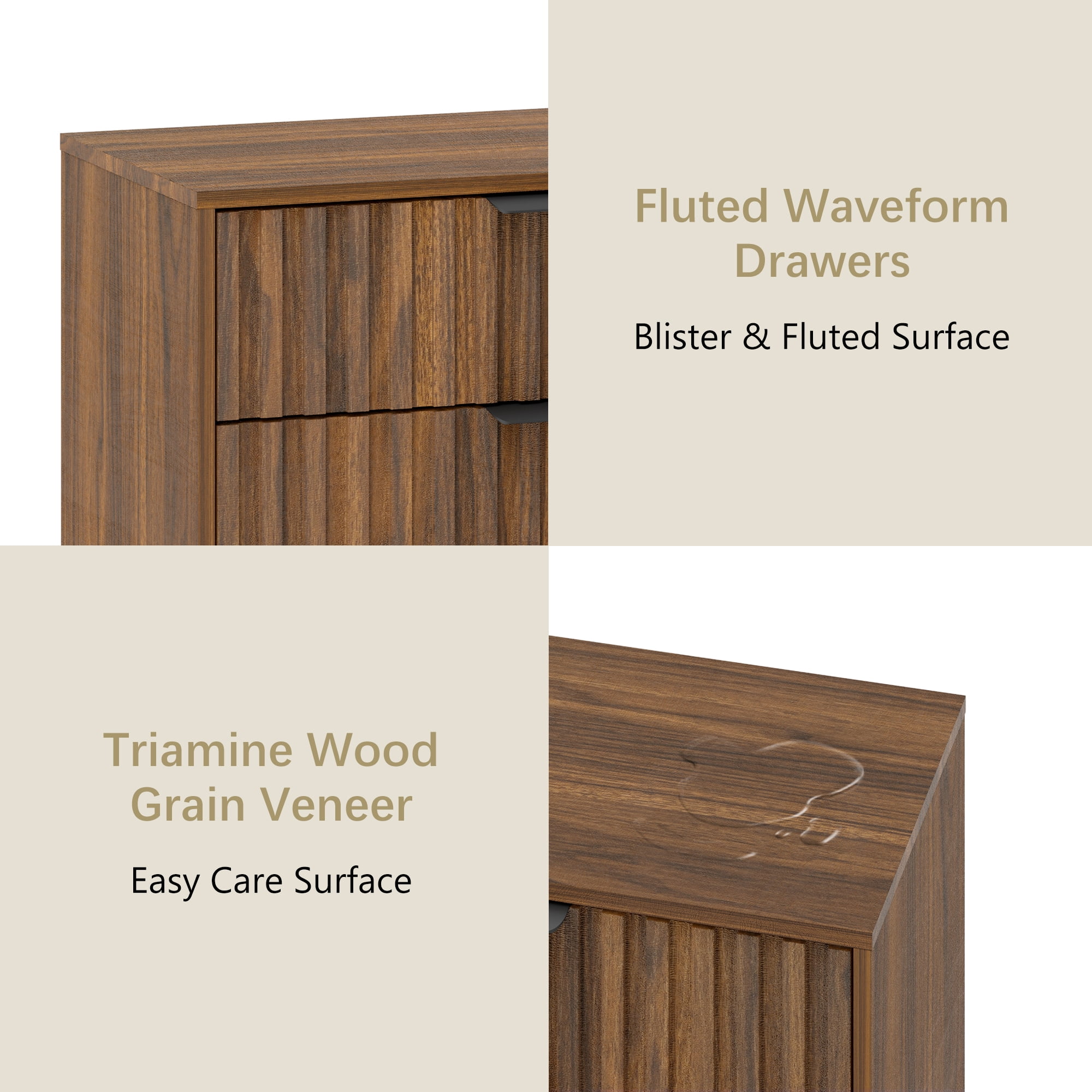 6-Drawer Fluted Dresser – Modern Natural Wood Dresser with Blister Drawers, Brown, Stylish Storage for Bedroom or Office