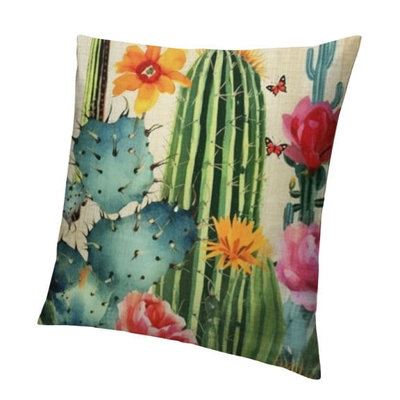 Ink Oil Painting Watercolor Green Blue Cactus Pink Purple Yellow Flower Decorative Throw Pillow Cover Case Home Living Room Bed Sofa
