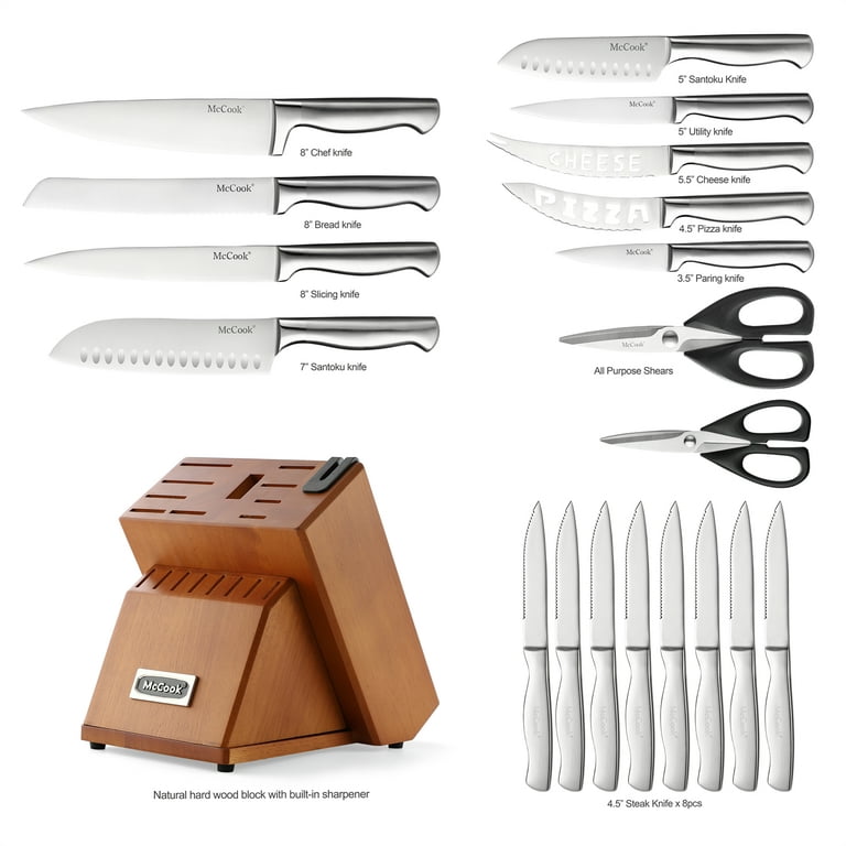 McCook MC69G Kitchen Knife Sets,20 Pieces Golden Titanium Knives Block Set  with Built-in Sharpener – Built to Order, Made in USA, Custom Furniture –  Free Delivery