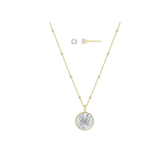 Believe by Brilliance Women's Set with Mother of Pearl in 14KT Gold Flash Plated Brass
