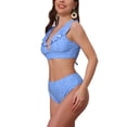 thumbnail image 4 of Conjunto de bikini de dos piezas para mujer INSPIRE CHIC con volantes y estampado de leopardo, escote en V y tirantes anchos, parte superior con lazo y parte inferior triangular, grande, azul, 4 of 5