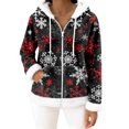 thumbnail image 2 of Women's Casual Fashion Long-Sleeved Zip-Up Fleece Hooded Cardigan with Christmas Snowflake Print for Women's Casual Fashion and Apparel,Black,L, 2 of 4