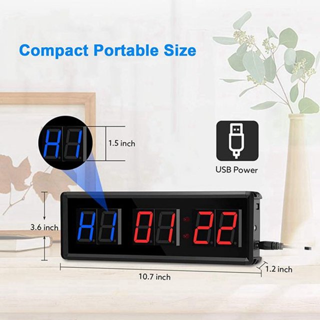 2X Gym Timer,LED Interval Timer Digital Countdown Wall Mounted Clock Fitness Timer,Digits Down/Up Clock Stopwatch