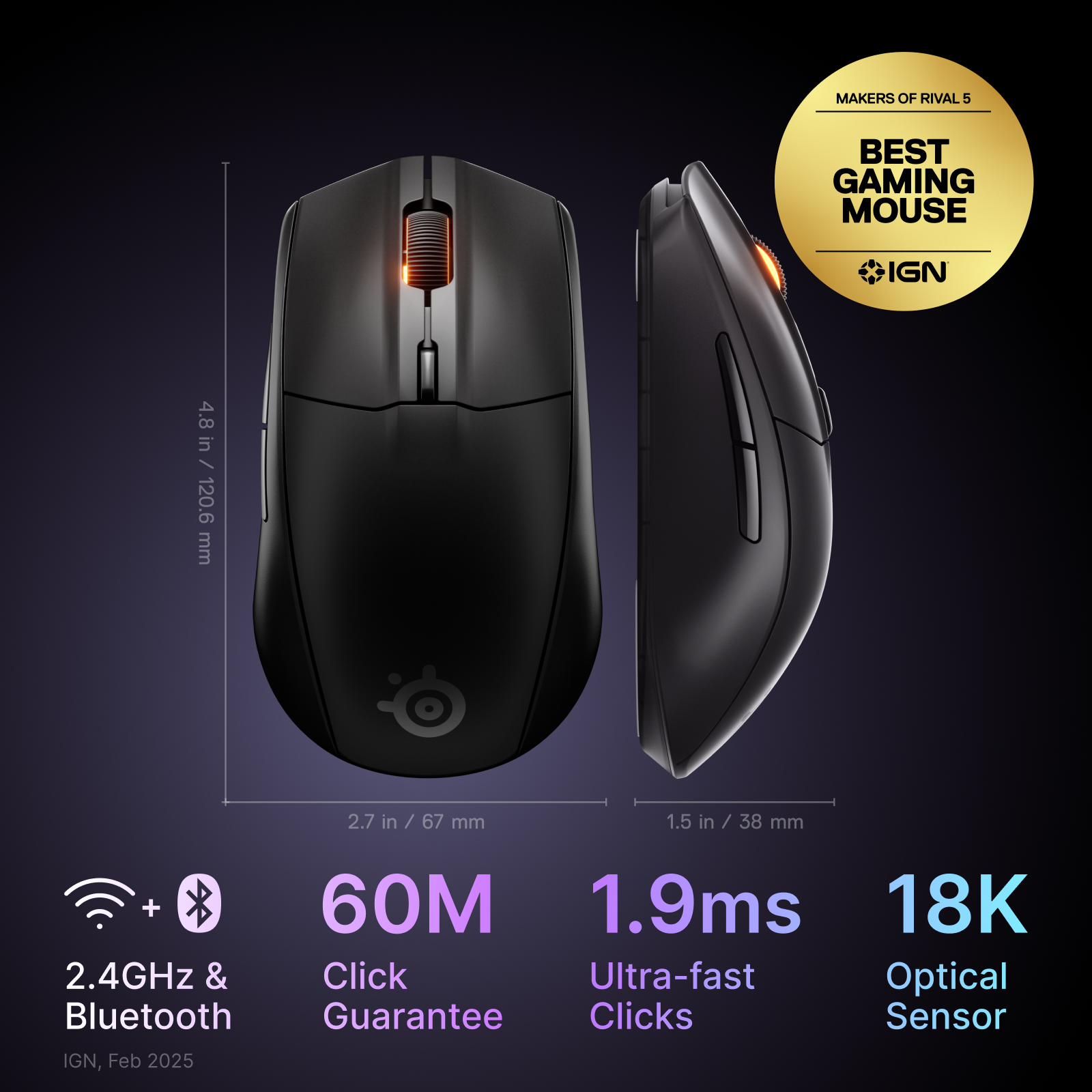 SteelSeries Rival 3 Wireless Gen 2 Gaming Mouse photo 7