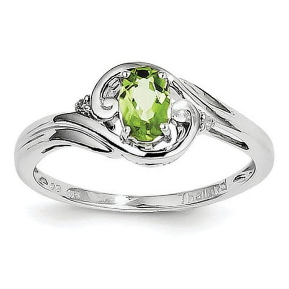 Primal Silver Sterling Silver Rhodium Diamond and Peridot Ring